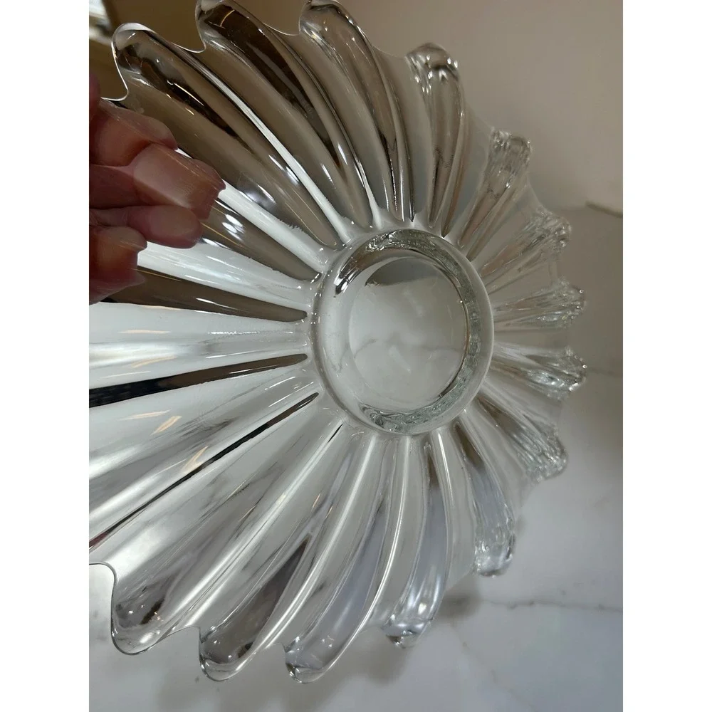 Vintage Clear Glass Sunburst Bowl Scalloped Petal Rim Centerpiece 12 Inch